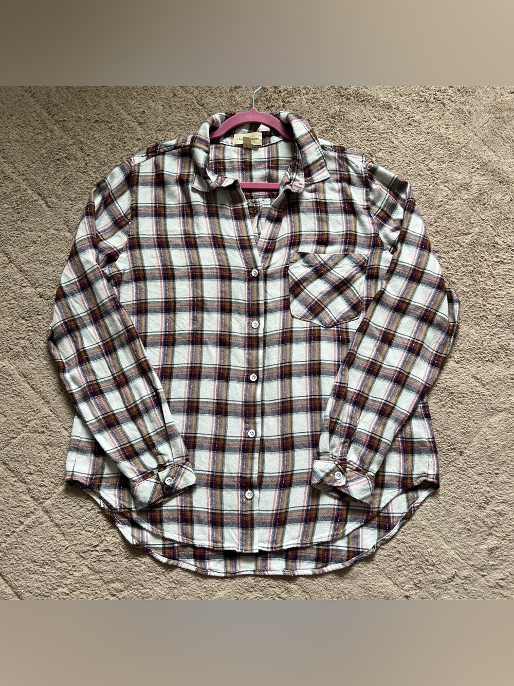 Cloth & Stone Plaid Button Up Flannel Western‎ Preppy Cottage Boho Peasant Sz L